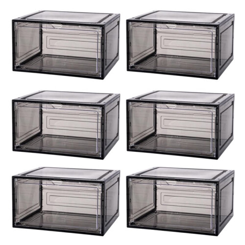 Drop Front Shoe Box,Set of 6,Stackable Plastic Box with Clear Door,As Storage and Box,for Display Sneakers,Easy Assembly