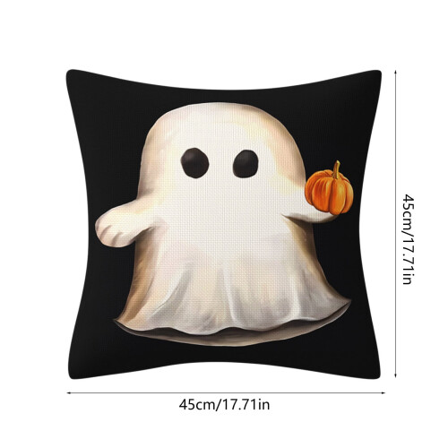 Fronha de Halloween com estampa de abóbora e fantasma, 45x45 cm (18x18 polegadas) 2