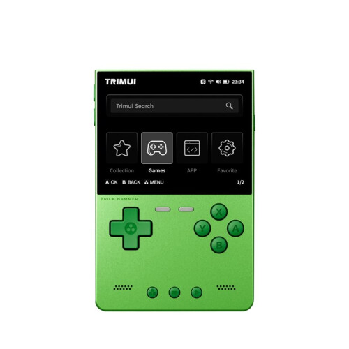 Trimui Console de Jogos Portátil Retrô BRICK Hammer com Tela IPS de 3,2 Polegadas, Exterior em Metal, Teclas com Iluminação LED, 64 GB, Verde