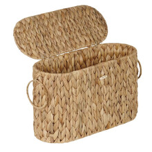 Toilet Paper Storage Basket, Water Hyacinth Slim Toilet Paper Holder with Lid- Holds to 6 Rolls