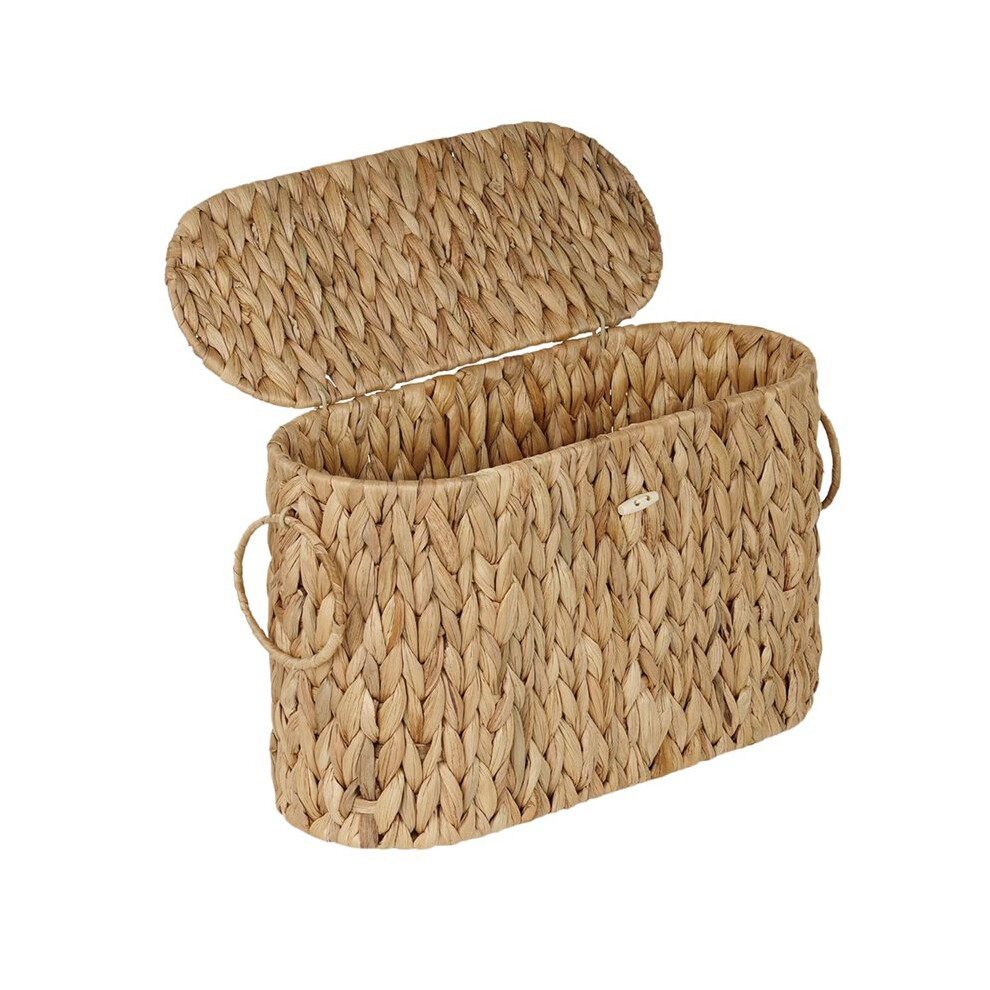 Kepptory Toilet Paper Storage Basket, Water Hyacinth Slim Toilet Paper Holder With Lid- Holds To 6 Rolls