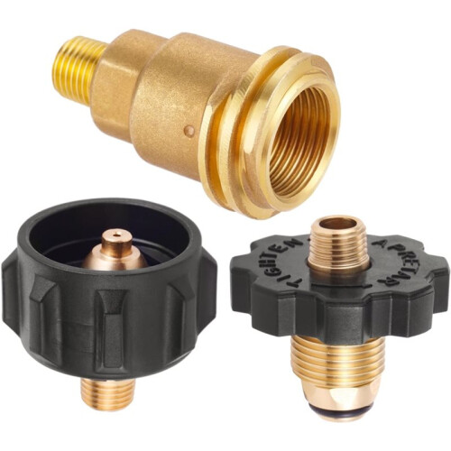 Conjunto de 3 Adaptadores de Latão para Gás Propano - QCC1 Macho/POL Fêmea para 1/4 Polegadas NPT Macho + POL Macho para 1/4 Polegadas NPT Macho