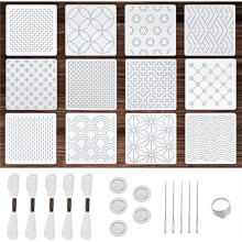 Kit com 28 Estênceis de Plástico, Molde para Desenho de Linhas Geométricas de Bordado À Mão para Costura e Quilting.