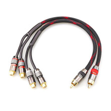 Cabo Divisor de Áudio HiFi em Y, RCA Macho para 2 Conectores RCA Fêmea, Adaptador para Amplificador, 0,5 M