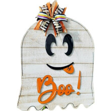 Halloween-Spöke-Välkomstskylt Söt Dörrhängare i Trä med "Bu"-Motiv för Utomhusdekoration på Verandan