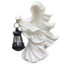 Adorno de Bruja Fantasma de Halloween, Estatua de Resina de Bajo Consumo con Linterna para Decoración de Jardín y Patio.