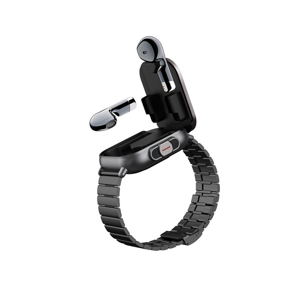 Photos - Watch Strap 2 in 1 Smartwatch Earphones Sports Watch Wireless Calling Health Monitor Fitness Record Black