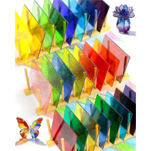 24 Sheets Rainbow Transparent Stained Glass Sheets 4x6 Inch - Mixed Color Stained Glass Supplies for Mosaic Glass Crafts