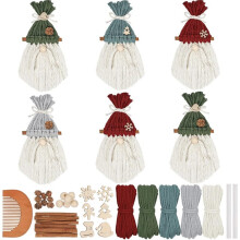 6 Pcs DIY Christmas Macrame Gnomes Santa Claus Kit, for Xmas Tree Holiday Party Decor with Instruction