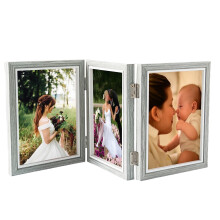 Wood Trifold Photo Frame with Glass 4x6 Inch Grey