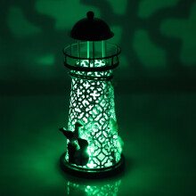 Worgeous Blue Iron Lighthouse Candleholder with Mediterranean Style for Home and Desktop Decor 1pc