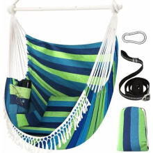 Hammock Chair 4.9ft3.9ft, 500 lbs, 2 Cushions, Metal Spreader Bar, Anti-Slip Grooves, Side Pocket, Bohemian Indoor/Outdoor