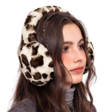 Leopard Print Fleece Ear Muffs – Soft, Warm, Full-Cover Ear Warmers for Cold Weather, Beige, One Size