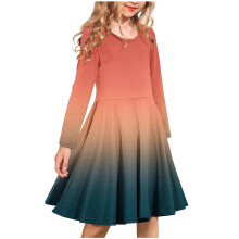 Girls Tie Dye Dress Clothes Kids Cotton Long Sleeve School Twirly Skater Dress Girls Ballet Dress