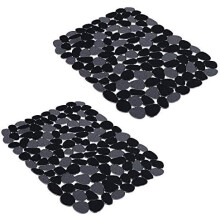 Pebble Kitchen Sink Mats, PVC Sink Protectors Mat for Bottom of stainless steel, Dish Drying Mats for Kitchen Counter (Black,2 Pack)