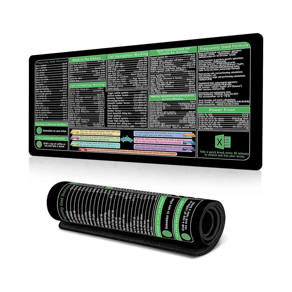Excel Cheat Sheet Mouse Pad, Keyboard Mats For Desk, Excel Mousepad For Office And Home (Mp-29) 9180479276548
