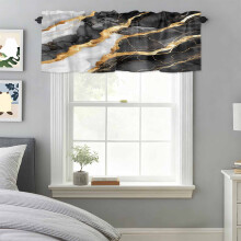 Grey Marble Gold Foil Valance 42x18in Rod Pocket