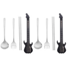 unbranded 2 Sets of Travel Utensils Stainless Steel Utensils Set Portable Guitar Shape Box Tableware Kit for Travel
