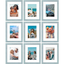 8x10 Picture Frames Set of 9 Rustic Blue Engineered Wood