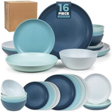 16-Pc Wheat Straw Dinnerware Set for 4 – Unbreakable, Dishwasher & Microwave Safe – Compatible with Patio, RV, Camping