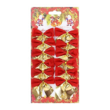 12pcs Christmas Bows Decoration Mini Red Bowknot Christmas Tree Hanging Decor Xmas Tree Ornaments DIY Decoration (Red Gold)