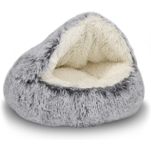 Hooded Cat Bed Cave – Plush Round Pet Bed, Machine