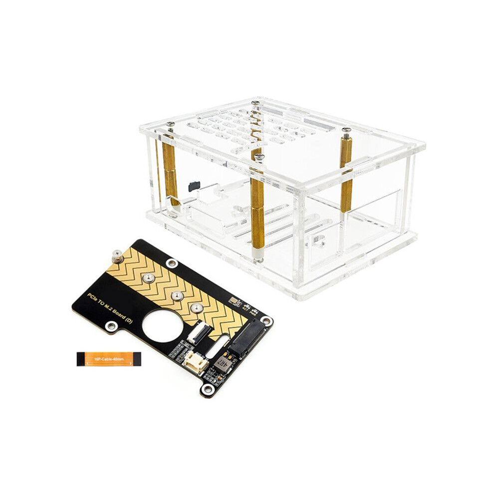 For Raspberry Pi 5 Acrylic Case +M.2 Ssd Expansion Board For Poe M.2 Hat+ (B) & Pcie To M.2 Board (D) Case 6034255995082