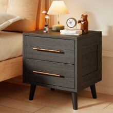 Night Stand 2 Drawer for Bedroom, Nightstand Bedside Table with Gold Handle, Smooth-Gliding Drawers, 20"H, Black