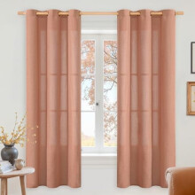 Terracotta Linen Curtains 38x63", Light Filtering Semi-Sheer, Bronze Grommets, Farmhouse Decor, 2 Panels — Compatible with Standard Rods