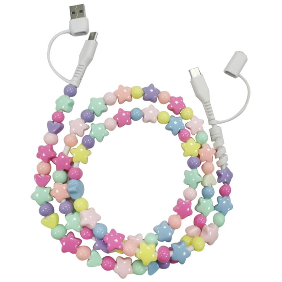 Beaded Usb-C Charging Cord, 4-In-1 Multi Cable With Colorful Star Beads, Fast Charge & Anti-Tangle, Compatible With Usb-C Devices 9557311412318