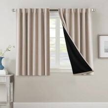 100% Blackout Curtains with Black Liner, Thermal Insulated, Back Tab/Rod Pocket, 2 Panels, 45" Long, Natural
