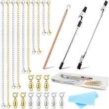 10 Pezzi di Estensori per Collane con Fermagli e Chiusure, 3 Pezzi di Strumento di Supporto per Braccialetti, Fermagli Estensori per Catene In Oro per