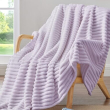 Fleece Throw Blanket for Couch - 300GSM Soft & Warm Fluffy Lavender Fog Blanket, Decorative and Giftable Striped Blankets for Women, Men, 50"x60"