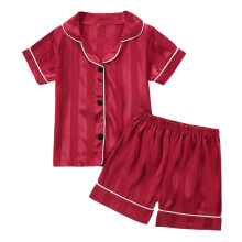 Kids Satin Pajamas Sets Baby Boy Girl Button-Down Silk Sleepwear 2 Piece Short Sleeve Loungewear Clothes Set