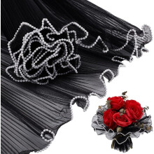 3-Pack 4.37 Yards Black Flower Wrapping Mesh Paper, Pearl Edge, Wrinkled Translucent – Wedding & Florist Packaging