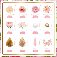 22pc Boho Flower Cake Toppers Set: Butterflies, Palm Leaves & Vintage Pink Flowers – Compatible with All Cakes