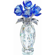Blue Crystal Rose Paperweight - Handcrafted Glass Flower Gift for Women, Wife, Girlfriend, Crystal Flower Bouquet Decor & Collectible(blue)-dh