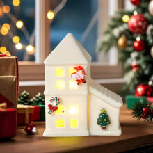 Keramik-LED-Weihnachtshaus mit Schneeflockenmuster (1 Stück)