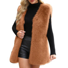 Faux Fur Vest for Women 2025 Winter Warm Fluffy Sleeveless Vests Fleece Fuzzy Fashion Casual Outerwear Waistcoat Brown,M