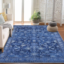 Area Rugs 5'x7' for Living Room Vintage Non Slip Washable Rugs for Dining Room Bedroom Indoor Rugs for Office Blue