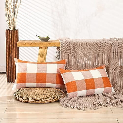 Μαξιλαροθήκες μέσης Burnt Orange Buffalo Plaid Σετ 12x20 1
