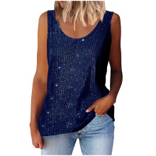 Regatas femininas sem mangas com lantejoulas da QLEICOM, modelos folgados com fenda lateral, camisetas casuais oversized (tamanhos P-5XG)