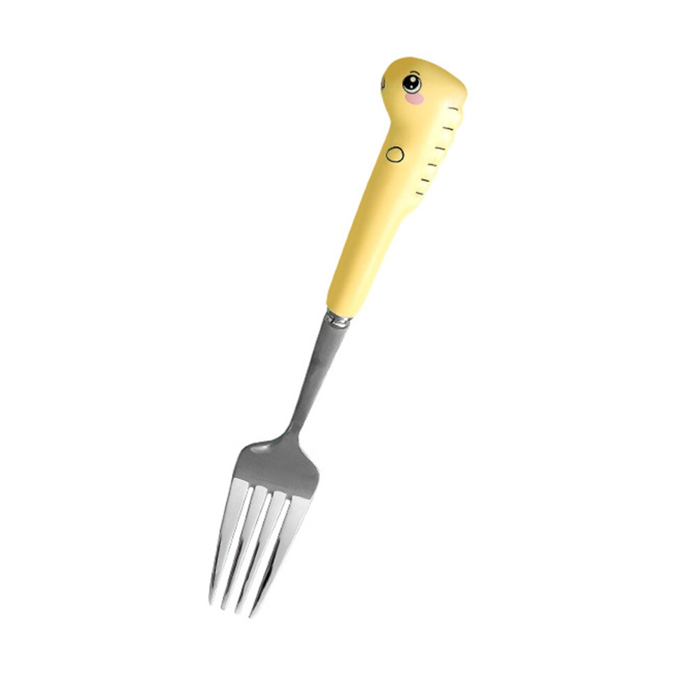 Scratch Resistant Toddler Utensil Anti-rust Stainless Steel Cartoon Dinosaur Children Fork Spoon for Home (Fork,Yellow)