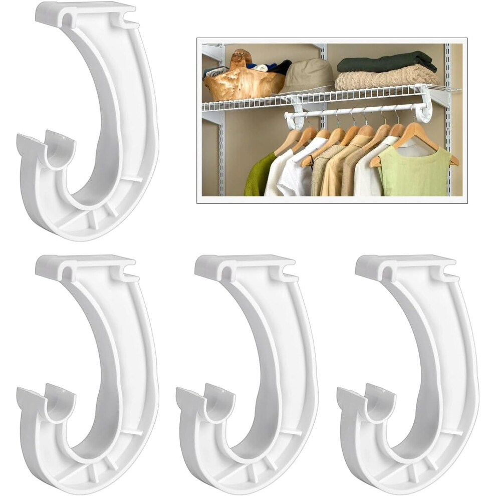 4Pcs Hanging Closet Rod Support,3/4 Closet Shelf Rod Holder,Sturdy J-Shaped Closet Brackets For Hanging Clothes,Cabinets Storage And Curtain 9149926274407