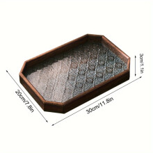 Plateau rectangulaire vintage en bois et verre, plateau à collations, café, thé, boîte de rangement multifonctionnelle pour bijoux, plateau