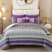 Set copripiumino Boho matrimoniale, 8 pezzi in una confezione regalo – Trapunta e lenzuola con motivo floreale Paisley viola, in morbida