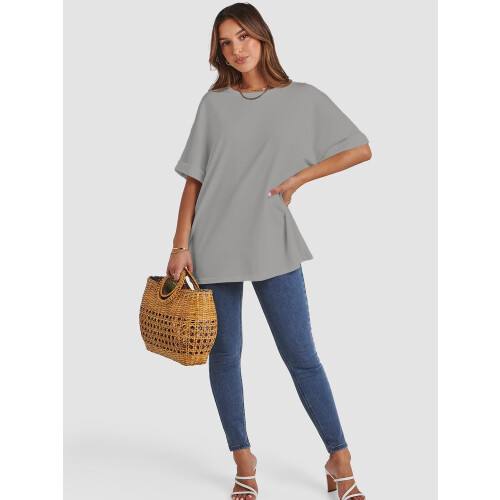 Γυναικεία oversized μπλουζάκια με κοντό μανίκι και στρογγυλή λαιμόκοψη, καλοκαιρινά 2
