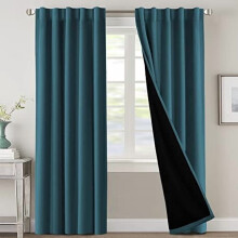 100% Blackout Curtains with Black Liner, Thermal Insulated, Back Tab/Rod Pocket, 2 Panels, 42x84", Dark Teal