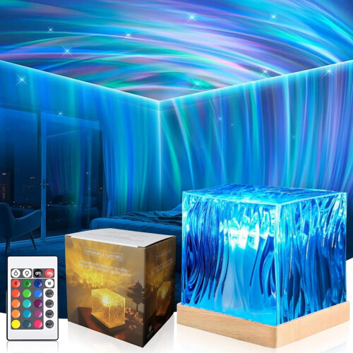 Aurora Borealis Cube Night Light – 16-color, 24-key remote & Bluetooth touch control – compatible with teens