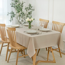 Faux Linen Rectangle Tablecloth, Water Resistant & Wrinkle Free, 60x84", Natural – for Dining, Banquets, Parties, Holidays
